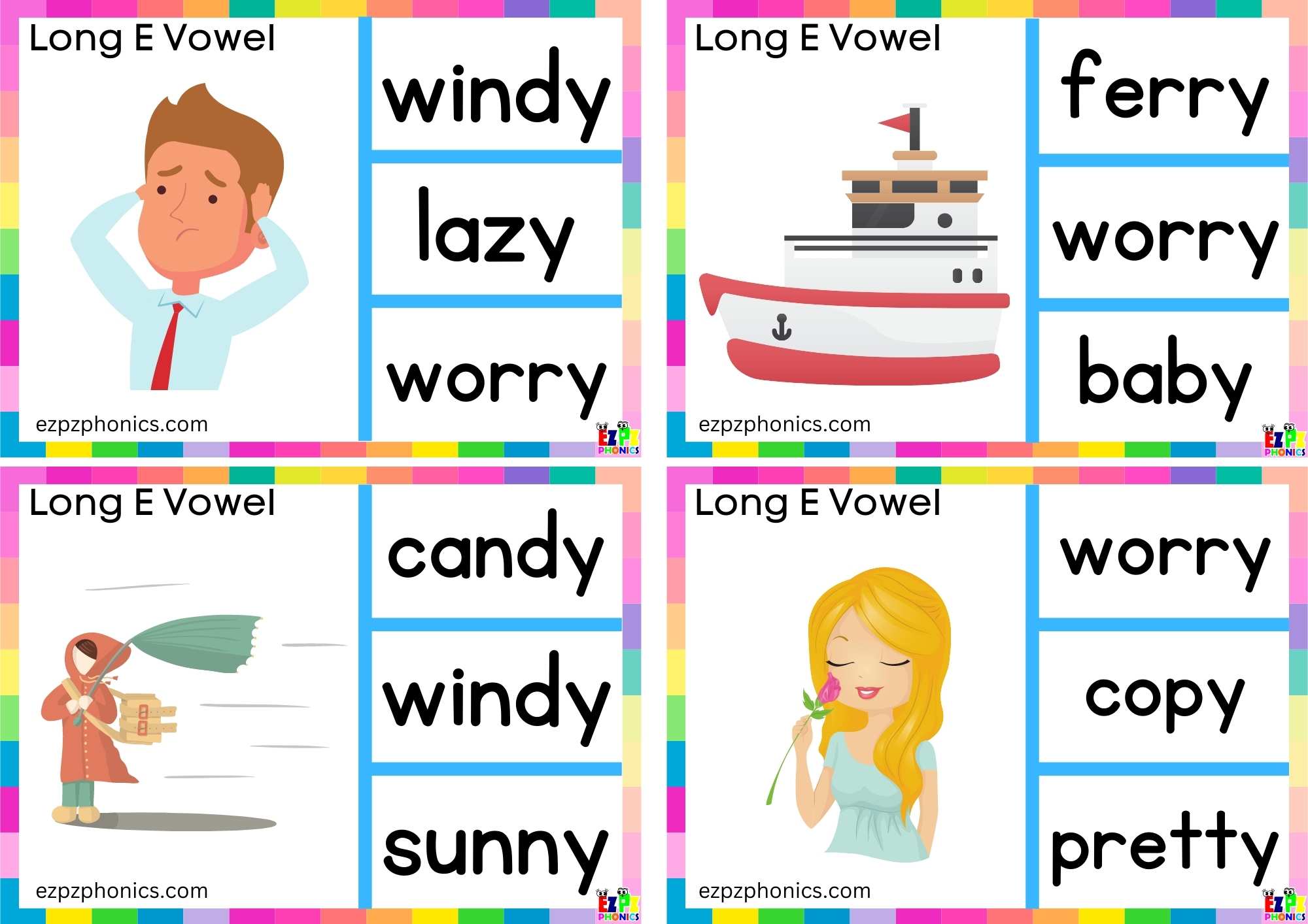 y words Look at the image and clip the correct word Long e vowel Clip cards 2